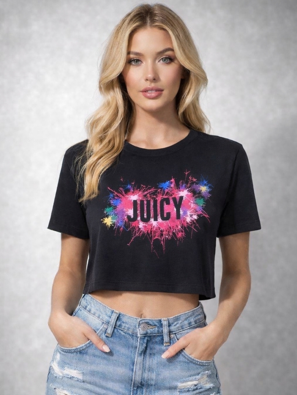 🎉SALE Juicy Couture Black Cropped Vibrant Graphic Tee / Top